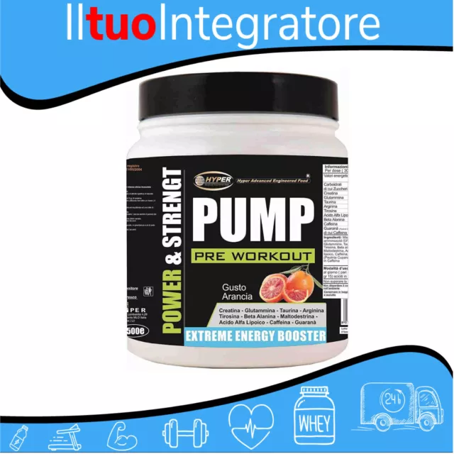 PRE WORKOUT PUMP POWDER MASSA MUSCOLARE Creatina Arginina Taurina caffeina g500