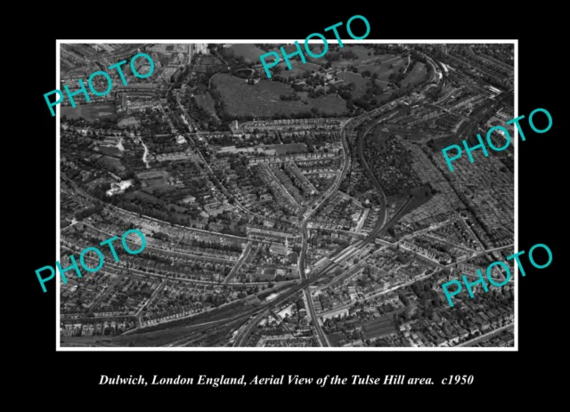 Old Postcard Size Photo Dulwich London England Aerial View Tulse Hill 1950