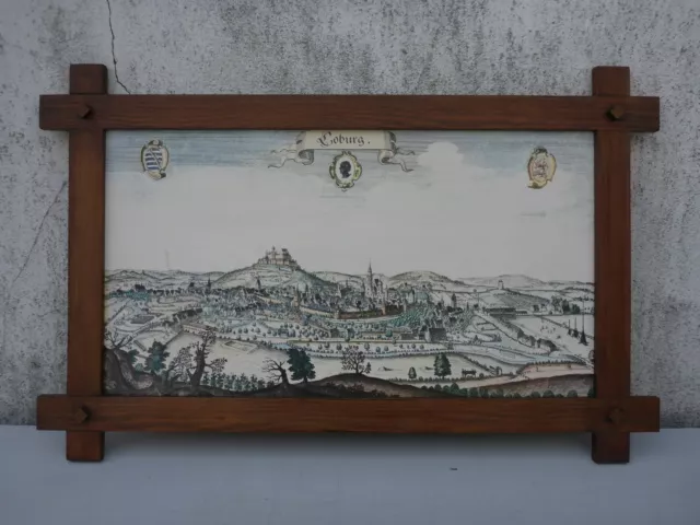 altes älteres Bild Druck Coburg früher Stadtansicht Holzrahmen ca. 81,0x51,5 cm