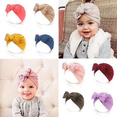 Newborn Toddler Kids Baby Turban Hat Bow Cotton Beanie Cap Casual Cotton Hat *UK