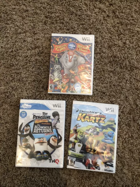 x3 Sealed Wii Games! Super Star Kartz, Ringling Bros Circus, Penguins Madagascar