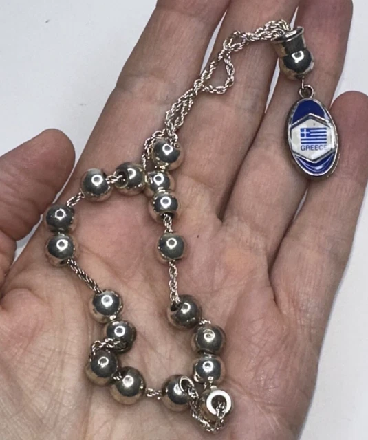 Prayer Beds From Greece With Love Silver Rope Chain Metal Ball Beads Blue Charm