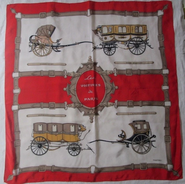 Foulard Vintage MANTERO 'Iris' En Soie Pure, Dimensions 86 X 87 Cm - Blanc à Motif