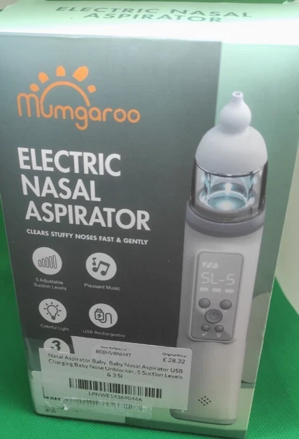 Aspirador nasal eléctrico narices rellenas transparentes rápida y suavemente 5 niveles 3 boquillas
