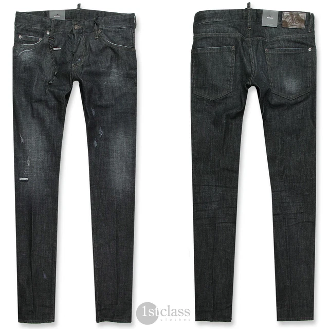 DSQUARED2 JEANS HOMME Slim Jean Taille 48 50 52 Noir Usé Chaîne