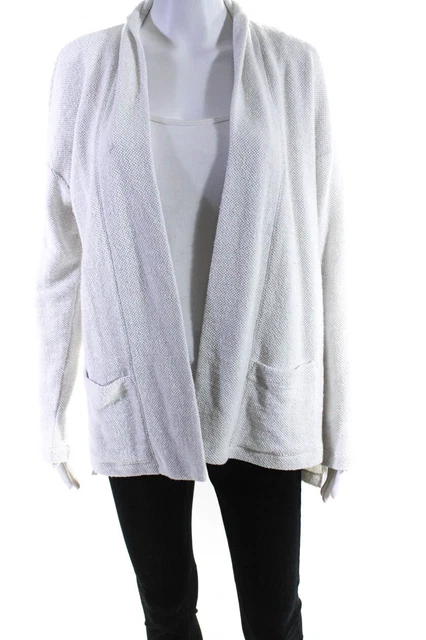 Eileen Fisher Womens Woven Open Front Jacket White Cotton Size Small