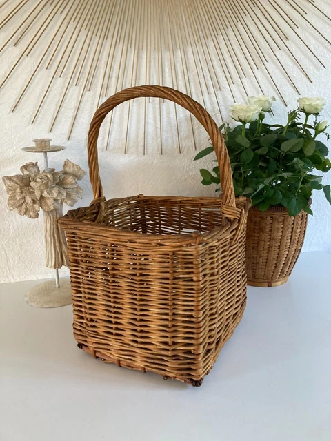 Grand Panier En Osier Vintage Fait Main - France - Ovale 58x33x31 Cm