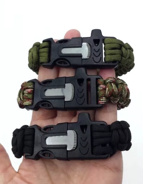 Supervivencia Aventura Pulsera Fuego Silbato Cuerda Senderismo Paracord Pedernal