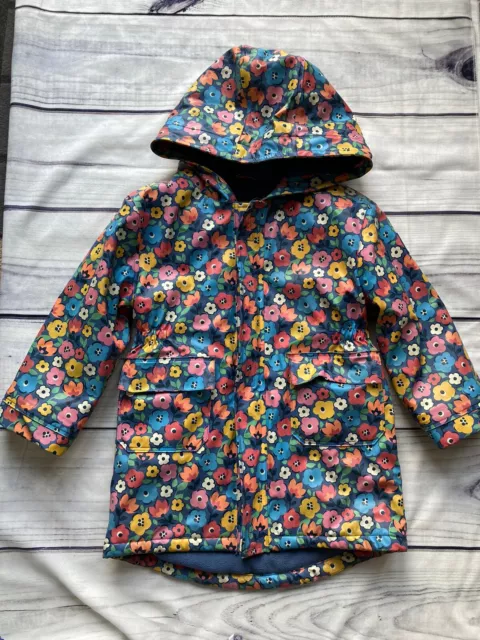 Jojo Maman Bebe Girls Floral Rain Coat Long 5-6 Years Fleece Lined Splish Splash