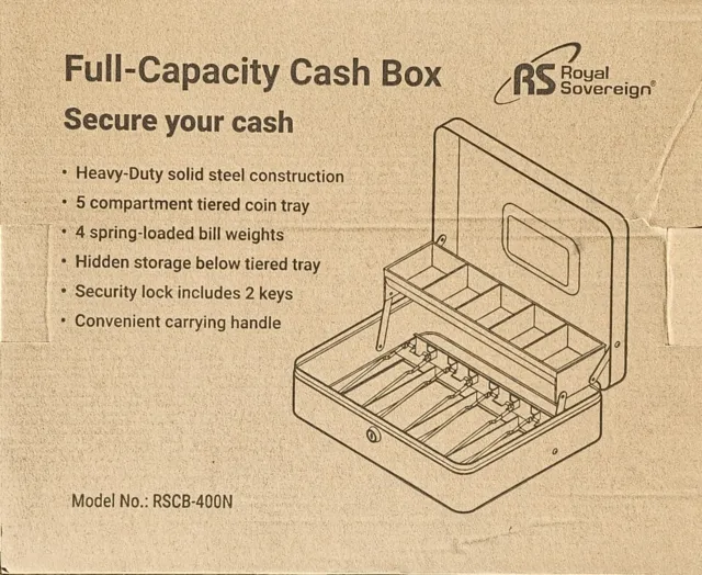 Cash Box with Lock Key and Money Tray Large Money Box for Cash Metal Lock Box