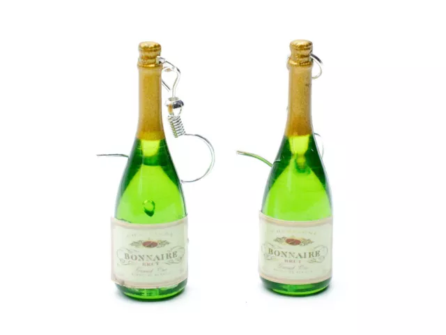 Champagner Ohrringe Miniblings Hänger Schaumwein Weinflasche Flasche Sekt grün