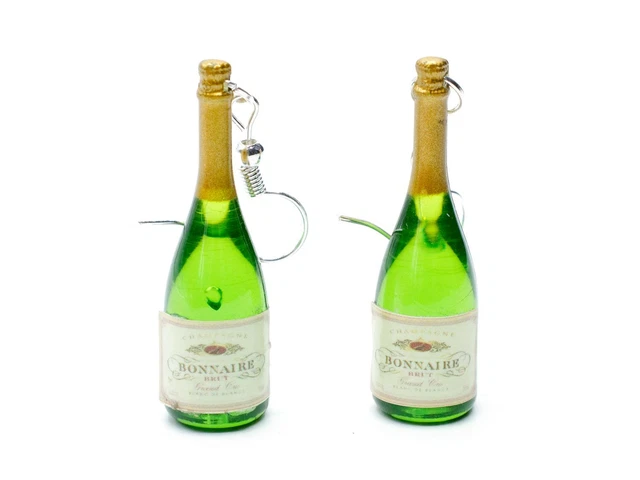 Champagner Ohrringe Miniblings Hänger Schaumwein Weinflasche Flasche Sekt grün