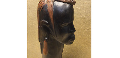 Vintage Wood Hand Carved African Tribal Sculpture Unsigned Two-Toned Ebony