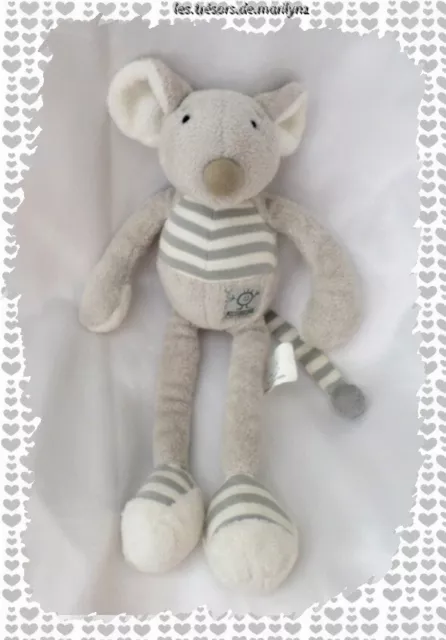 Doudou Peluche Souris Gris Rayures Baby Folly Nicotoy Buromac 28 cm