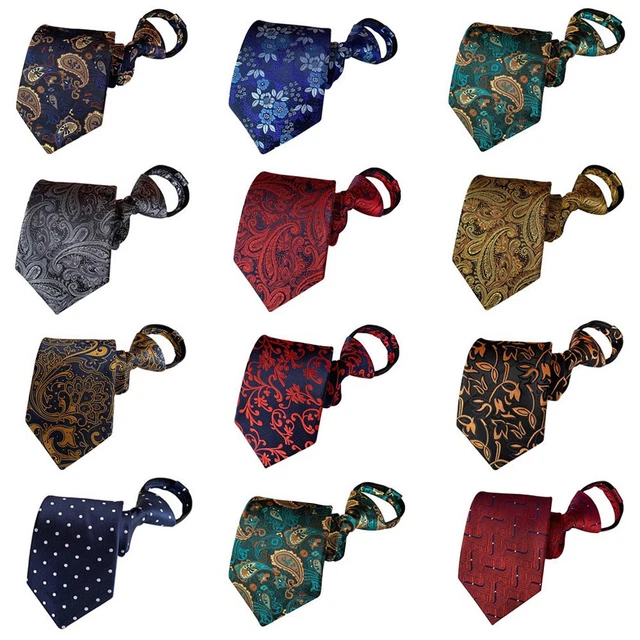 Men’s Paisley Floral Wide 8CM Zipper Pre-tied Neckties Wedding Party Formal Ties
