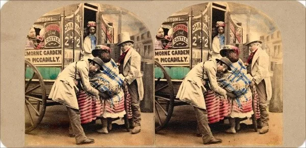 18 kolorierte Stereofotos interessante Genre Motive um 1860  Lot 2