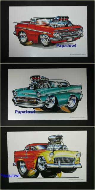 3 Muscle Machines Print Art Poster Chevrolet 1955 1957 & 59 El Camino 11" by 17"