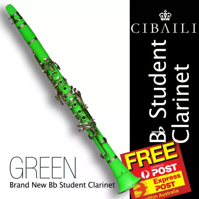 GREEN CIBAILI Bb CLARINET • Case • Best Quality •  Brand New • Free Express Post