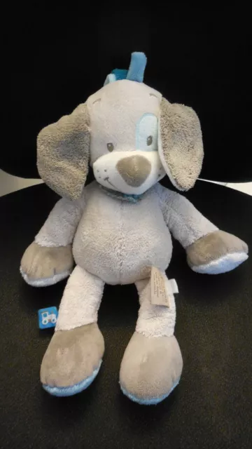 doudou peluche chien Gaston & Cyril gris bleu NATTOU 32cm