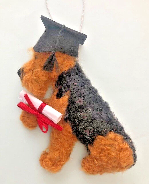 Airedale /Welsh Terrier-Graduate- Mortarboard -Diploma - Part Needle Felted Dog
