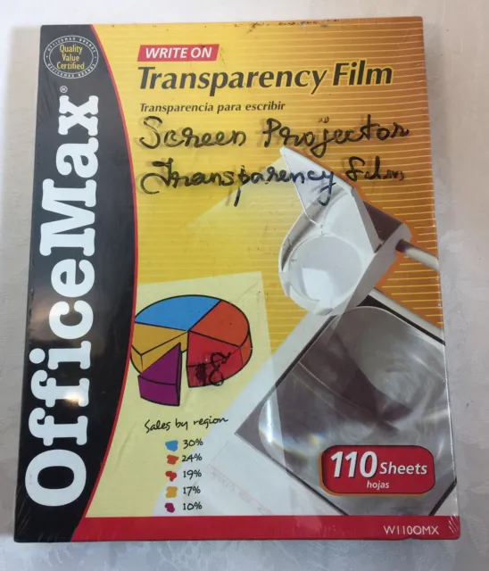New Office Max Transparency Film 110 Count..8 1/2" by 11"  W1100MX