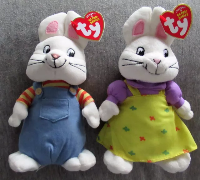 Ty MAX & RUBY 7" Beanie Bunny Rabbit SET of 2(Nickelodeon Nick Jr) NEW MINT TAGS