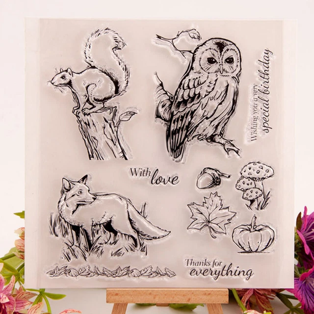 2Pcs Stamp Rubber Stamp DIY Journal Owl Squirrel Pattern Seal T1672 Part YSE