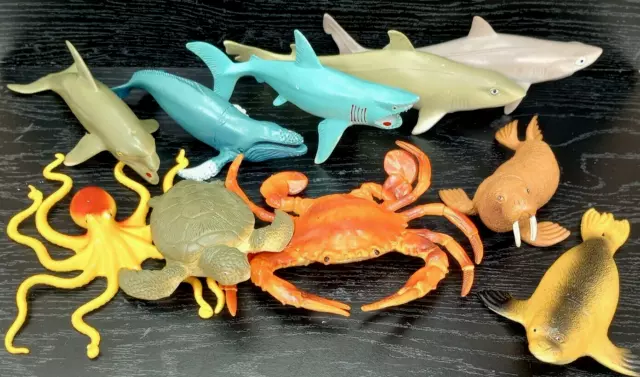 Lot of 10 Figures Ocean Sea Water  Sharks Whale Turtle Octopus Crab Seal Walrus