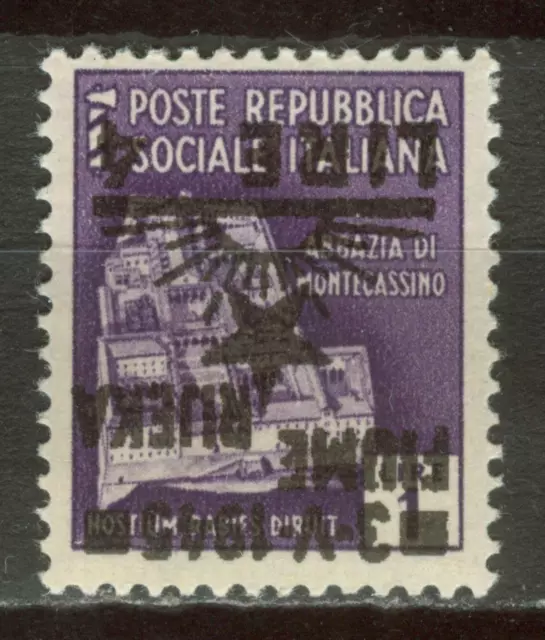 ISTRIA FIUME 1945 - Rijeka PROVISORIUM 4 on 1 Lire INVERTED OVERPRINT MI. 28 MNH