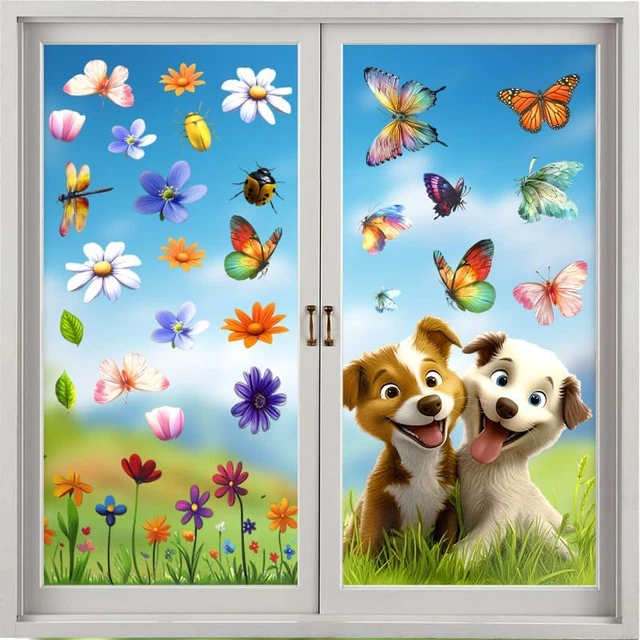 9 Blatt Fensterbilder Frühling - Selbstklebende Vögel & Blumen Aufkleber