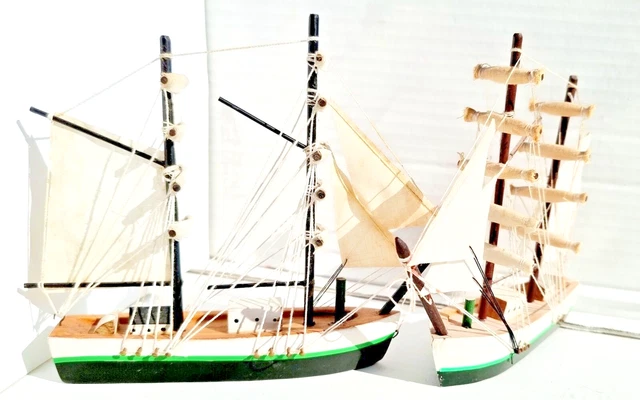 A Pair of Vintage Sailboat  Wooden Models Swedish Folk Art
