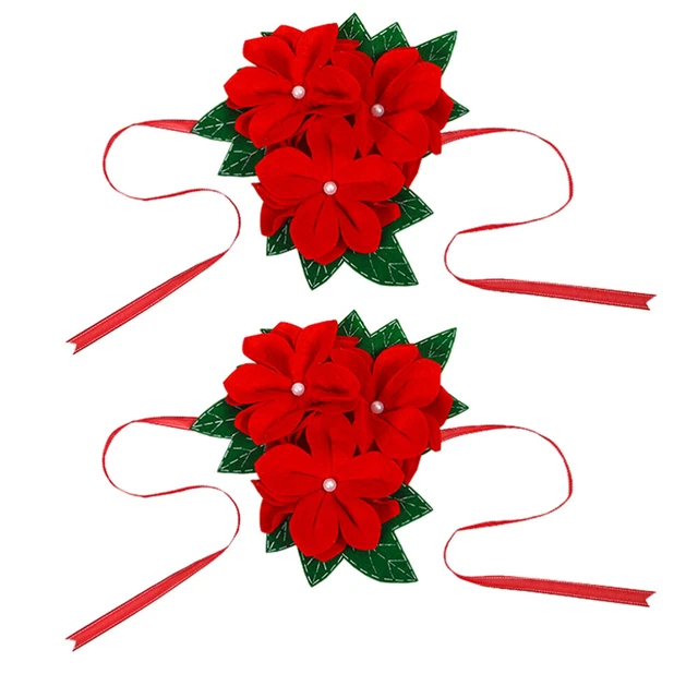 2 Pcs Blackout Tieback Curtain Nativity Decor Fake Poinsettia
