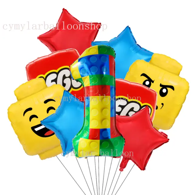 9× 32'' Color Building Block Number Balloon Building Brick Happy Birthday Party