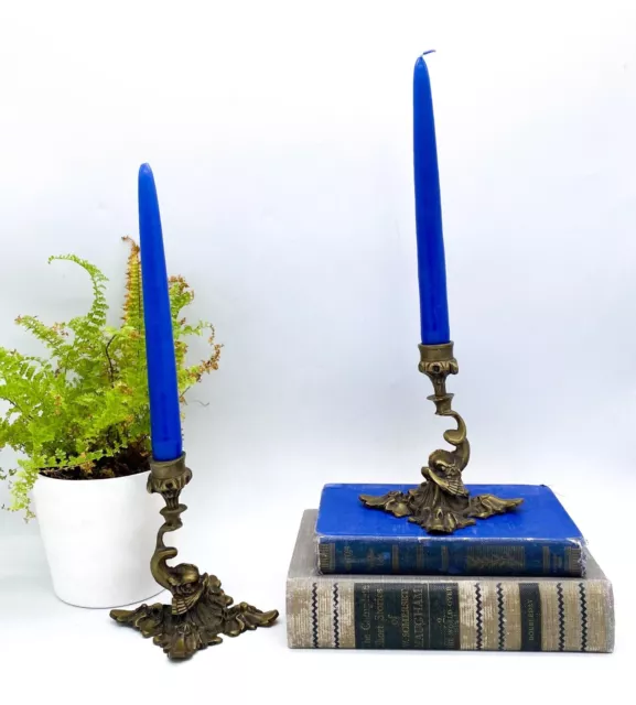 Early 20th Century Brass Dolphin Candlesticks - a Pair 2