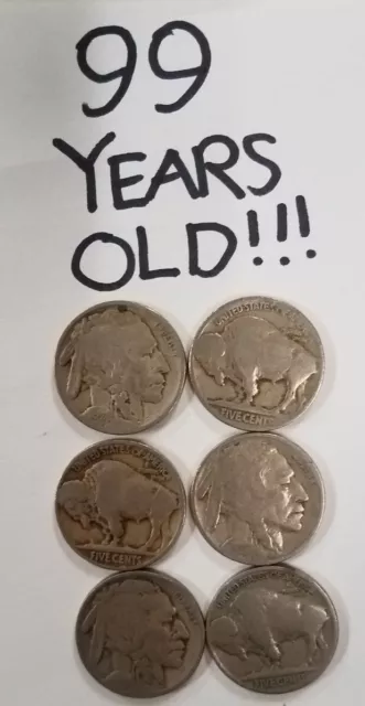 13424Pg6 Lot Of 6 Year 1924 Buffalo Nickels 5 Cents Good G Coins 100 Years Old!!