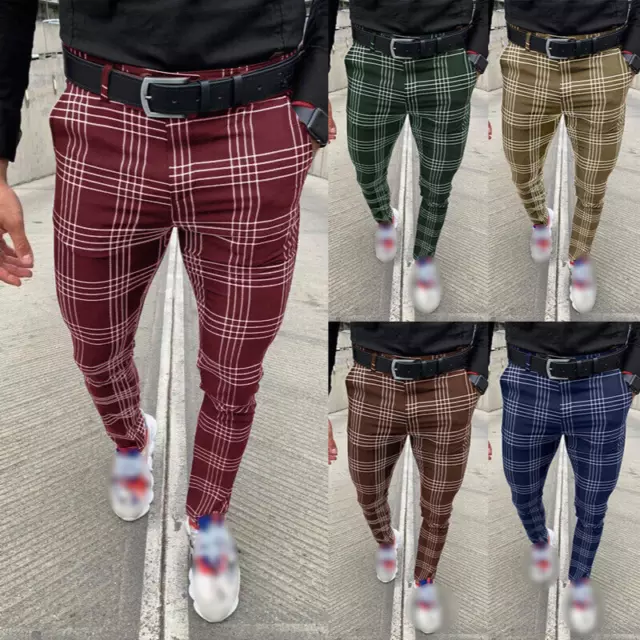 MENS STRIPED PANTS Business Slim Fit Cropped Trousers British style Formal  New L $53.76 - PicClick