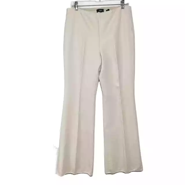 Theory Womens Sz 12 High Rise Pants Wide Leg Beige Demitria Crepe Wool Business