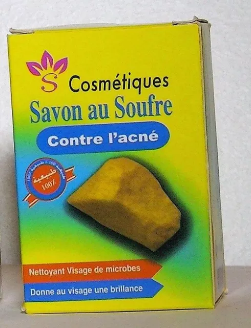 Savon au Soufre 100% Naturel Contre l'Acné Sulfur Soap, Jabón de Azufre