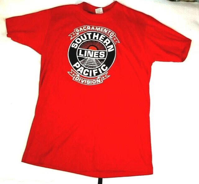 Vtg Southern Pacific Railroad Lines L T-Shirt Sacramento Single Stitch Red (T3J