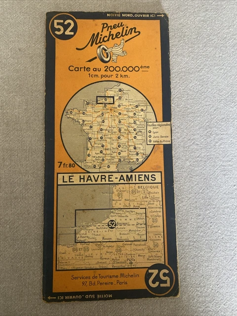 Carte Routière Michelin N°52 - Le Havre / Amiens - 1953 - Bel état