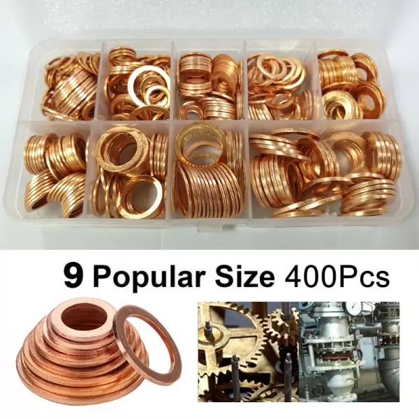 400X Copper Flat Sealing Rings Assortment Set Sump Plug Gasket Crush Washers Kit