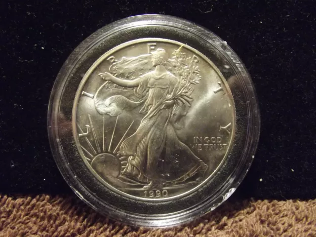 Better Date 1990 Uncirculated AMERICAN SILVER EAGLE COIN - Encapsulated