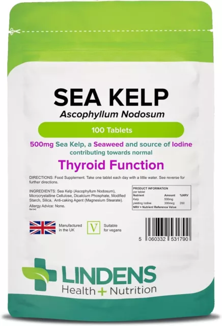 Lindens Sea Kelp 500mg - 100 Tablets | Rich in Potassium Iodide (Iodine) |...