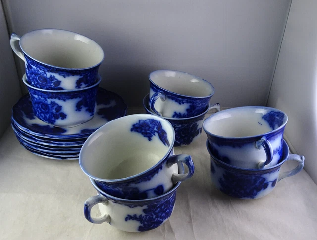 8 nuevos juegos de tazas de té y platillos Wharf Waldorf azul flujo antiguo
