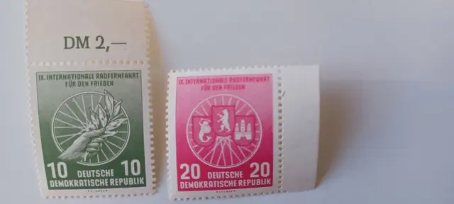 Briefmarken DDR 1956 9.Intern.Radfernfahrt für den Frieden Mi 521-22 postfrisch