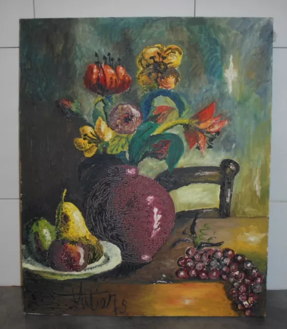 VINTAGE PEINTURE NATURE MORTE HST Signé 1979 - 46cm x 55cm