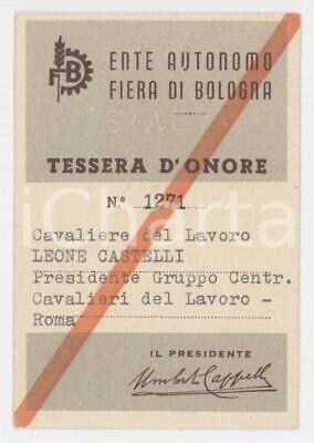 Leone CASTELLI 6x10 cm 1950 ca FIERA DI BOLOGNA Tessera d'onore Cav 