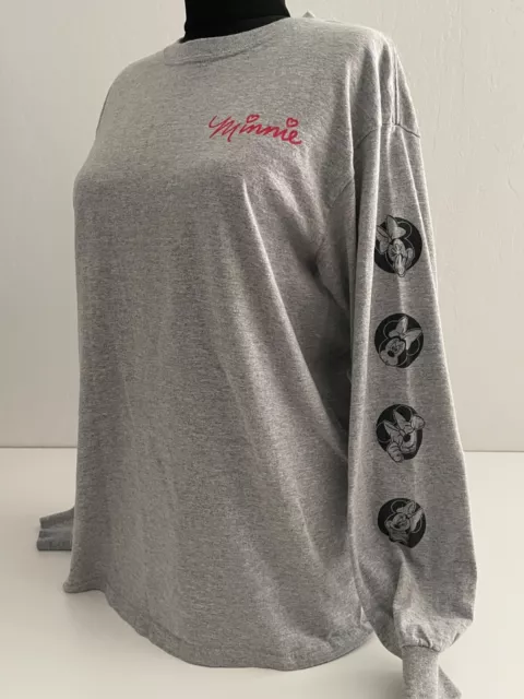 Disney Womens Size M Gray Casual Long Sleeve Minnie Mouse Crew Neck T-Shirt 3