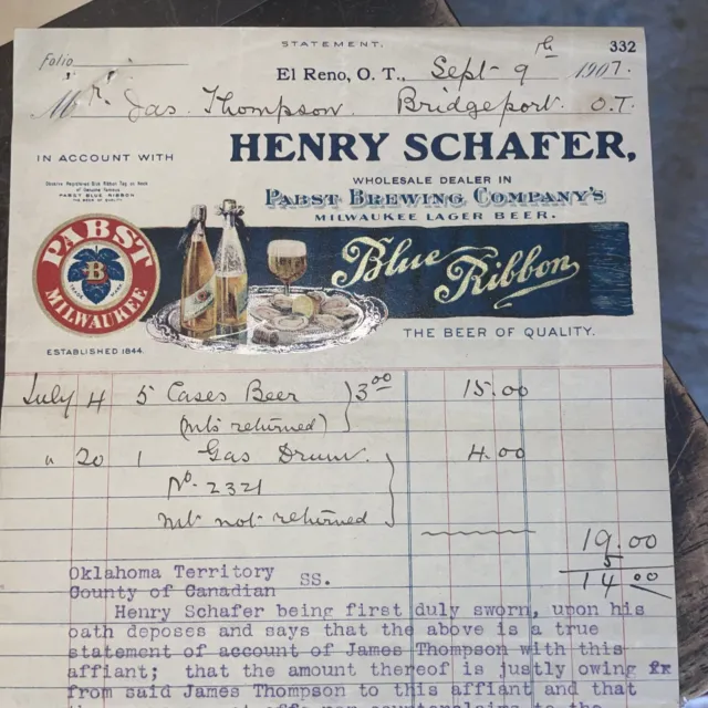 1907 Pabst Blue Ribbon Beer Advertising Letter Head