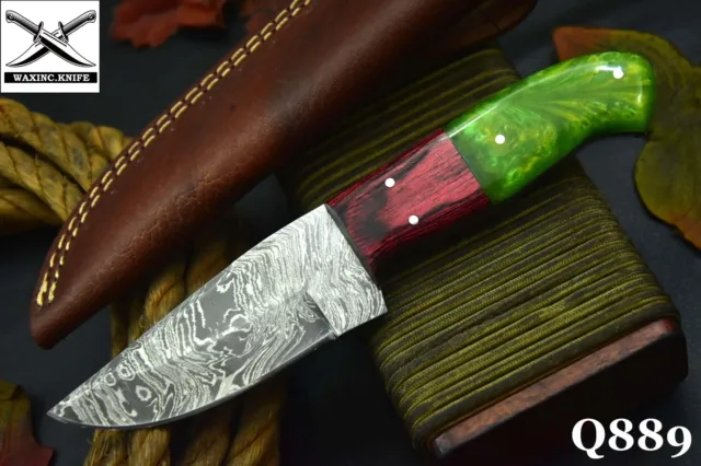 Custom 7.8"OAL Hand Forged Damascus Steel Hunting Knife Handmade (Q889)